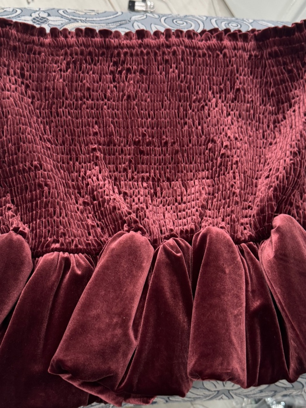 H&M Velvet Smocked Mini Skirt - Burgundy
